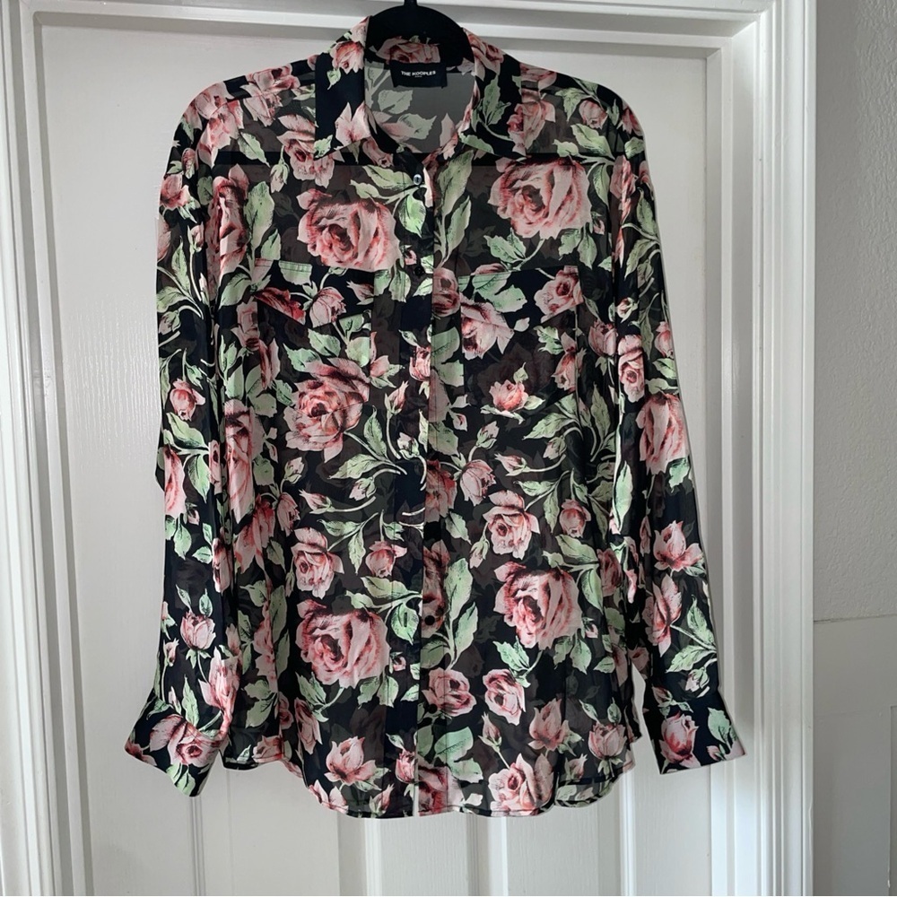 Kooples Floral Sheer Button-Up Blouse